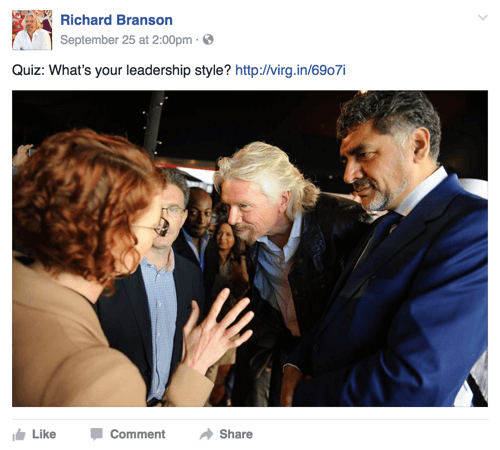 richard branson facebook bejegyzés kvízzel