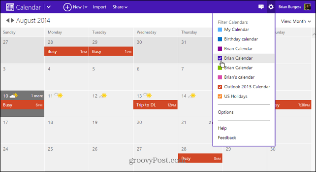Outlook.com naptár