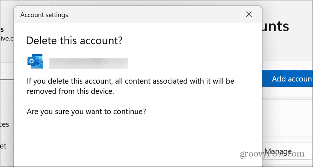 A tárolt e-mail fiókok törlése a Windows 11 rendszerben