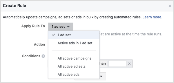 A Facebook Ads Manager létrehozási szabálya