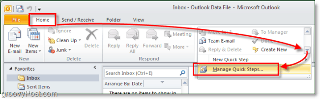Egyéni gyorslépések létrehozása az Outlook 2010 programban