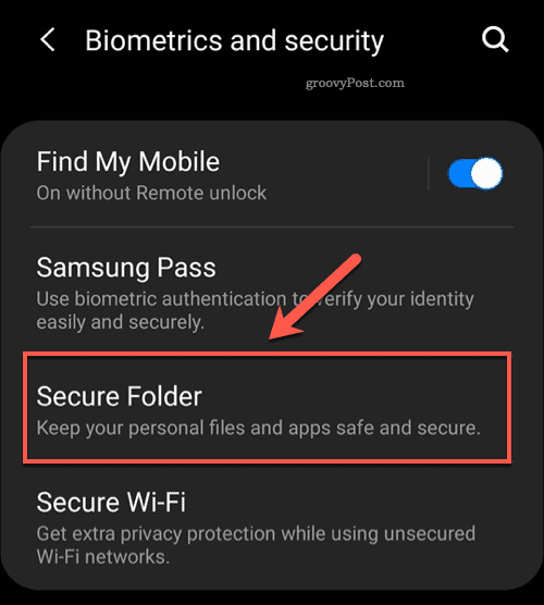 Android Secure Folder menüopció