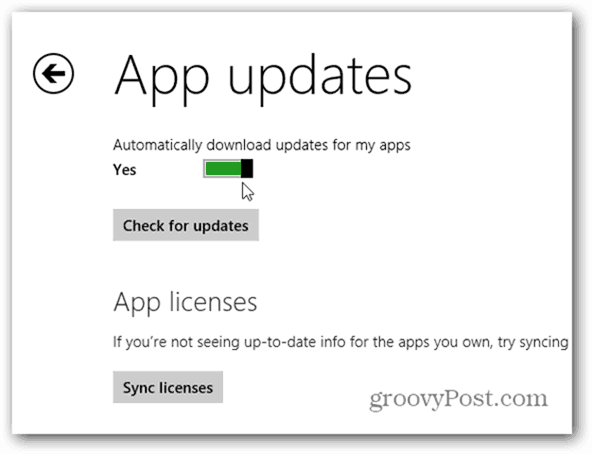 Kapcsolja be az App Updates alkalmazást