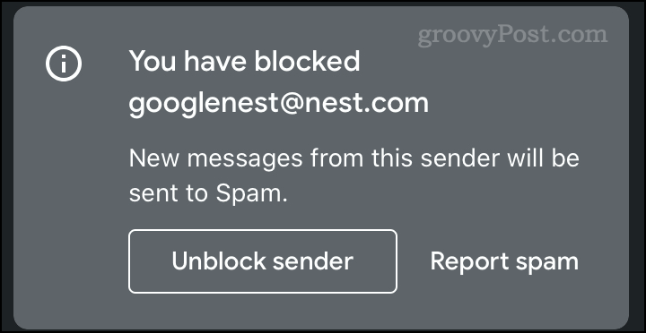 Blokkolt e-mail értesítés a Gmailben