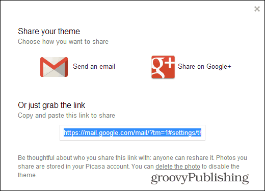 A Gmail egyedi témái megosztják a téma linkjét