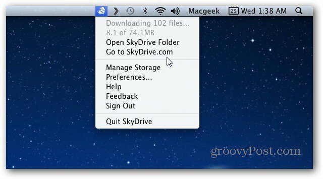 Mac Menubar SkyDrive ikon