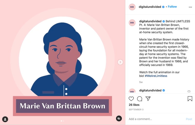 példa az mp4 részletre az instagramon megosztva, kiemelve marie van brittan brown-t pt-ként. 4 a #wearelimitless sorozatból