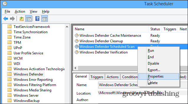 A Windows Defender ütemezése az automatikus vizsgálathoz a Windows 8.1 rendszerben