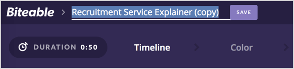 Válassza ki az ideiglenes címet, és írja be a Biteable videó nevét.