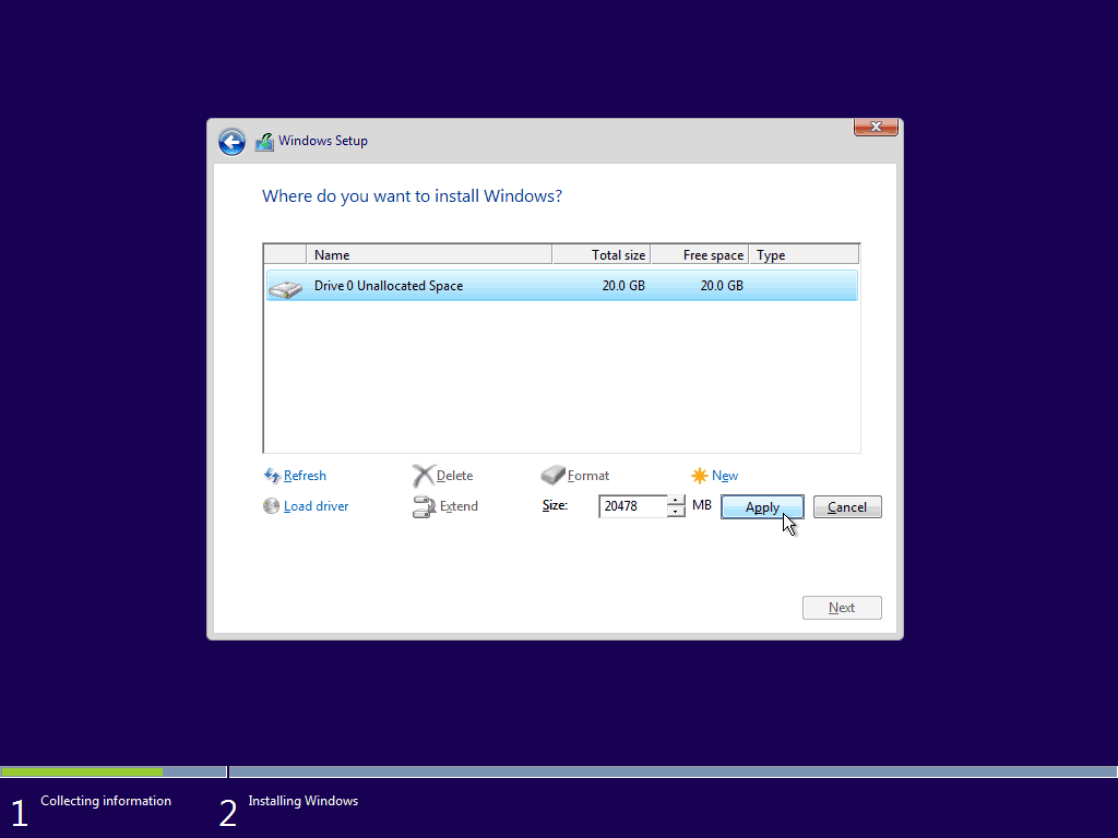 08 Használjon maximális rendelkezésre álló helyet a Windows 10 Clean Install programhoz
