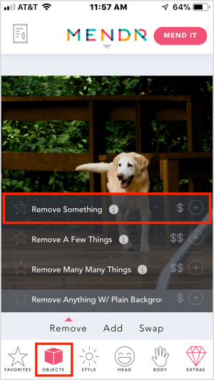 Távolítson el egy objektumot a fényképéről a Mendr mobilalkalmazással.