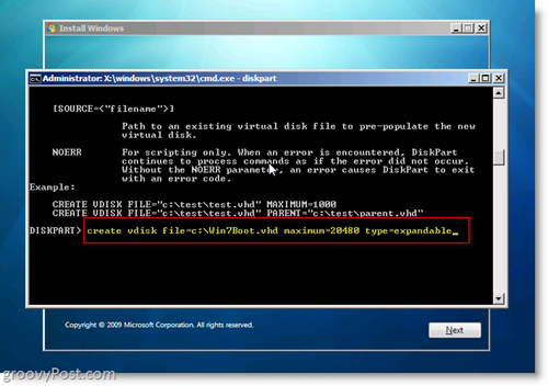 A Windows 7 natív VHD telepítése Dual Boot létrehozása VHD a CMD Prompt