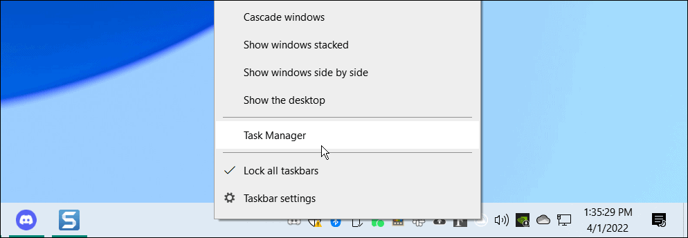 Nyissa meg a feladatkezelőt a Windows 10 tálcájáról