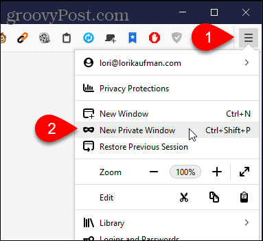Válassza az Új privát ablakot a Windows Firefoxban