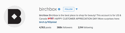 birchbox instagram profile bio