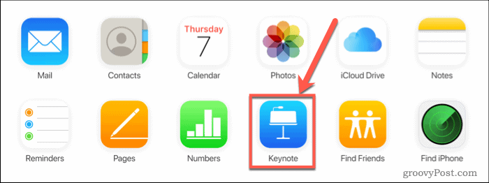 Nyomja meg a Keynote gombot az iCloudon