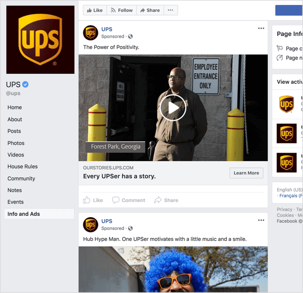 Ha megnézi a UPS Facebook-hirdetéseit, akkor egyértelmű, hogy a mesemondás és az érzelmi vonzerő segítségével növelik a márka ismertségét.