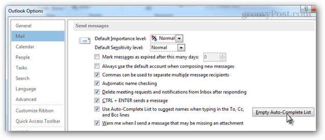 Az Outlook 2013 automatikus kiegészítése törlése