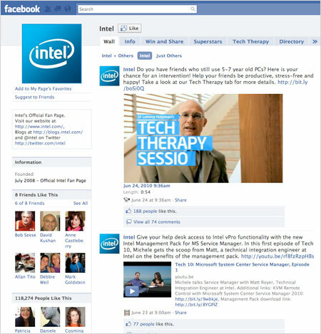 Az Intel Facebook oldala