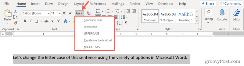 Változtassa meg a betűket a Wordben a Windows rendszeren