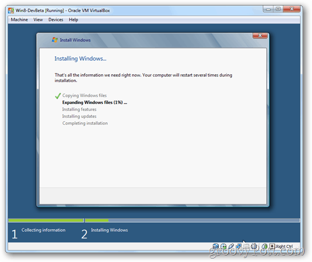 VirtualBox Windows 8 telepítése a Windows képernyőre