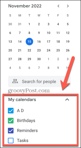 google naptár naptárak kiválasztása