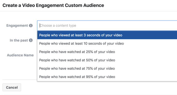 Facebook ThruPlay Optimalizálás videóhirdetés-elköteleződés egyéni közönség.
