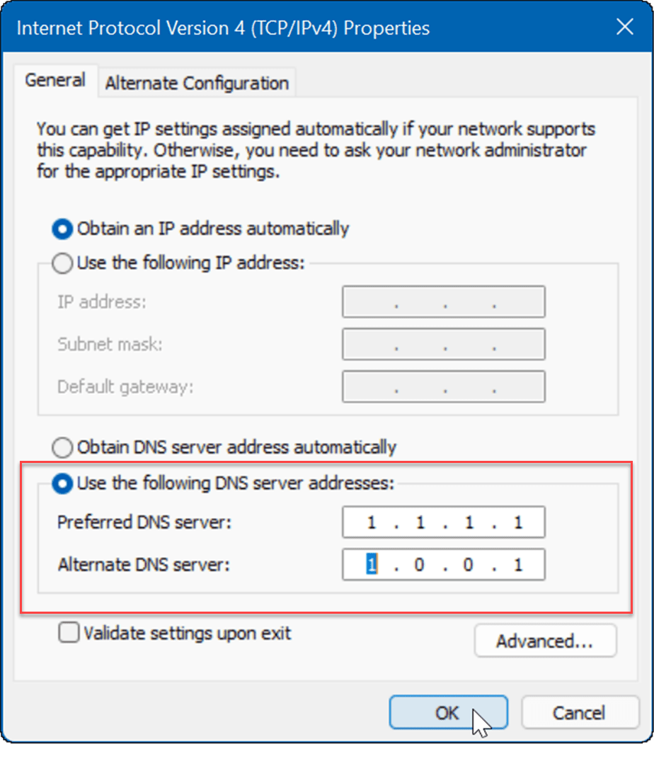 írja be a DNS fix lassú internet beállítást a Windows 11 rendszeren