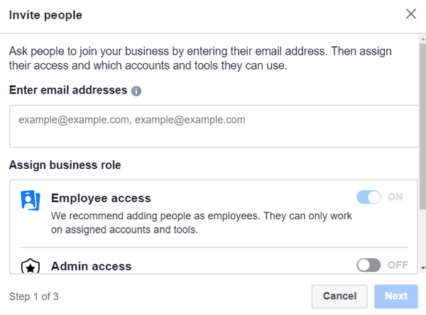 Használja a Facebook Business Manager alkalmazást, 3. lépés.