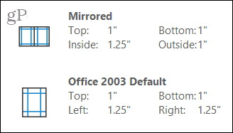 Tükrözött és Office 2003 margó