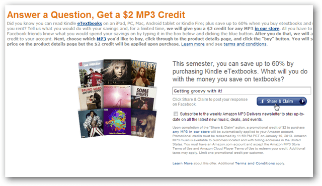 Szerezzen 2 dolláros Amazon MP3-jóváírást egy Facebook hozzászóláshoz