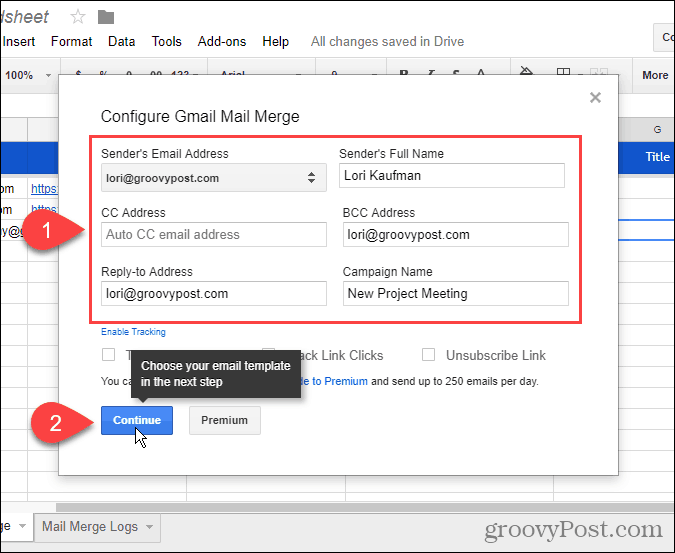 Konfigurálja a Gmail Mail Merge alkalmazást