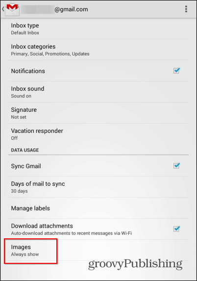 A Gmail Android külső képei