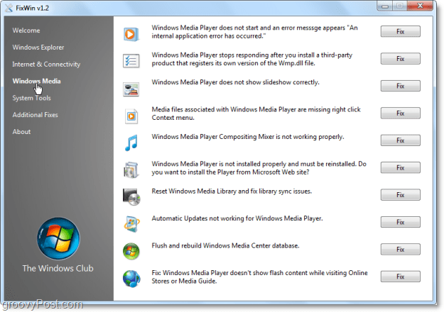 A FixWin Windows Meda javítja a képernyőképet