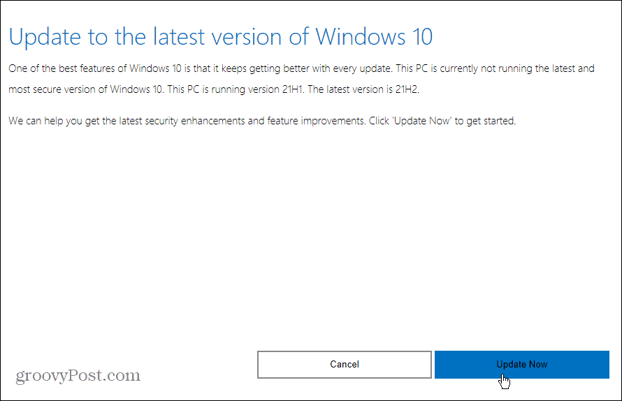 frissítsen a Windows 10 legújabb verziójára