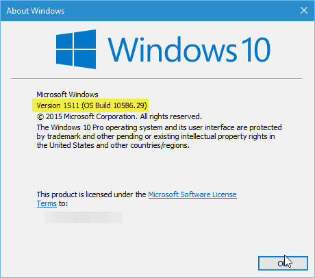 A Windows 10 10586.29 verziója