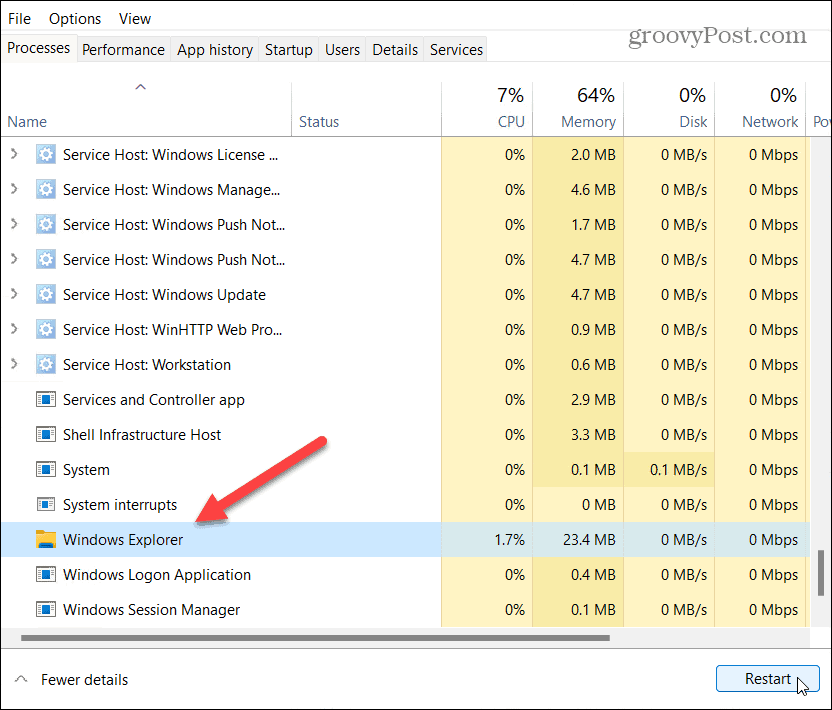 indítsa újra a Windows Explorer feladatkezelőjét
