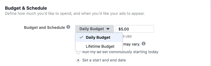 az élettartam-költségkeret kiválasztása hirdetéskészlet szinten a Facebook-kampányhoz a flash-értékesítés napján