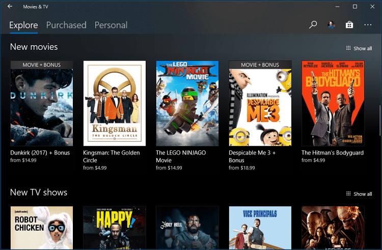 Filmek és TV-alkalmazás Windows 10