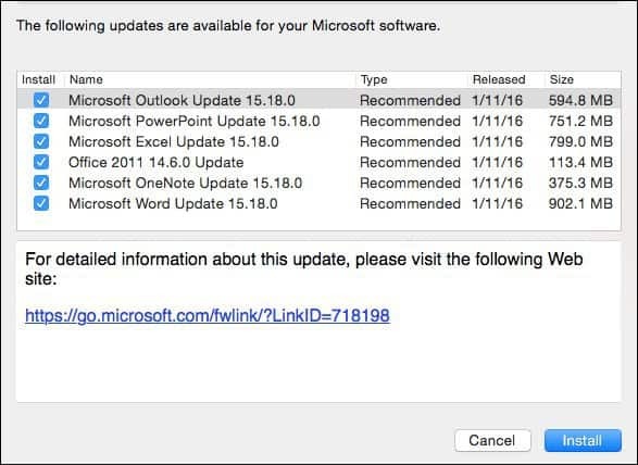 Microsoft Office 2016 for Mac: januári frissítés a KB3133711 verzióhoz