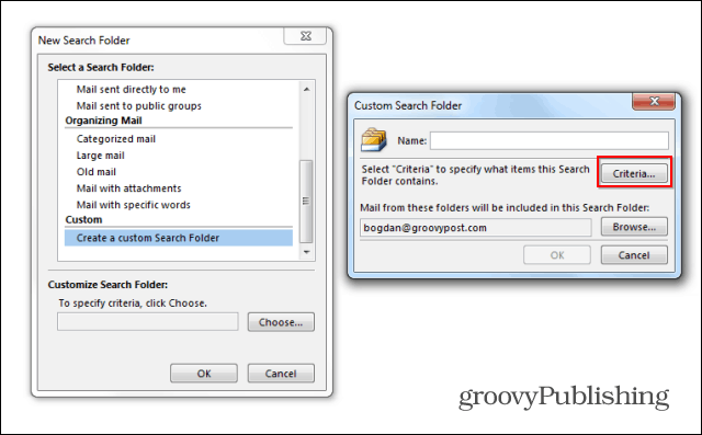 Az Outlook 2013 keresési mappái egyéni