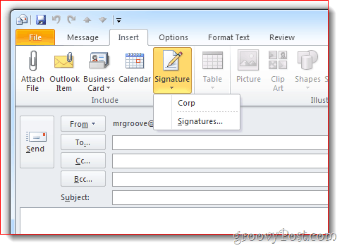 Helyezze be az Signature Outlook 2010 alkalmazást