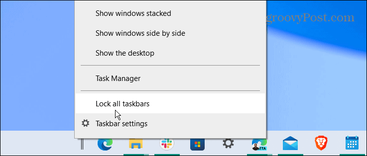 az összes tálca zárolása a Windows 10 tálca központja