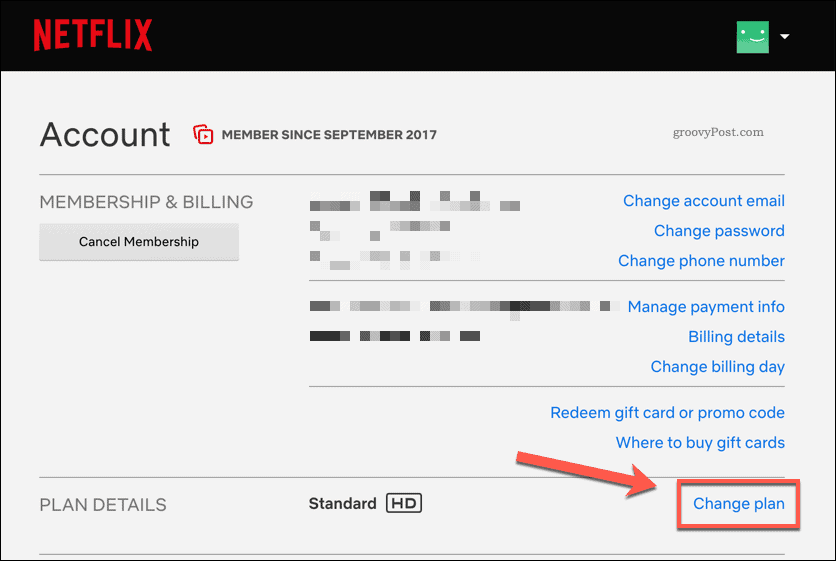 A Netflix előfizetési csomag módosítása