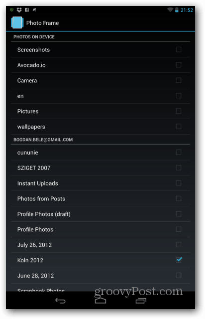 Nexus 7 képkeret mappák