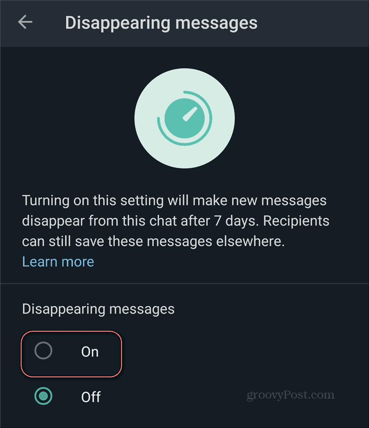 WhatsApp eltűnő üzenetek engedélyezése