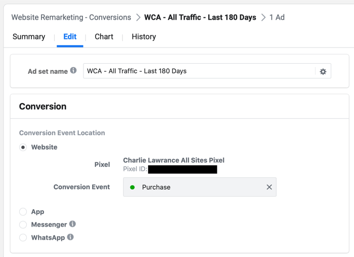 válassza a Vásárlás vagy Lead esemény lehetőséget a Facebook Ads Manager alkalmazásban a remarketingkampány beállítása során