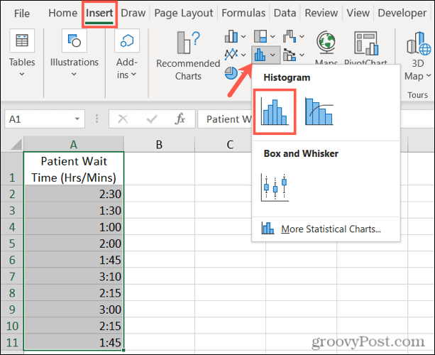 Helyezzen be hisztogramot az Excelbe