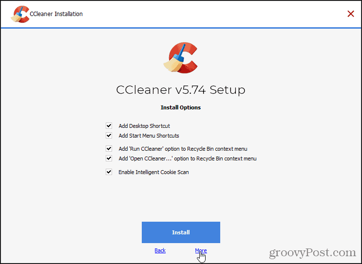 Kattintson a Tovább gombra a CCleaner telepítéséhez