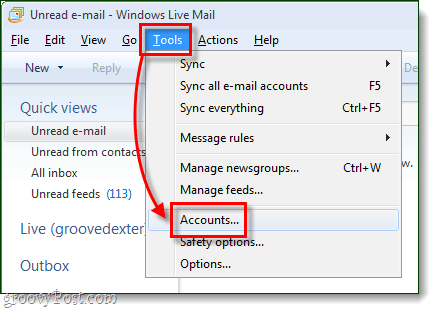 Windows Live mail eszközök fiókok